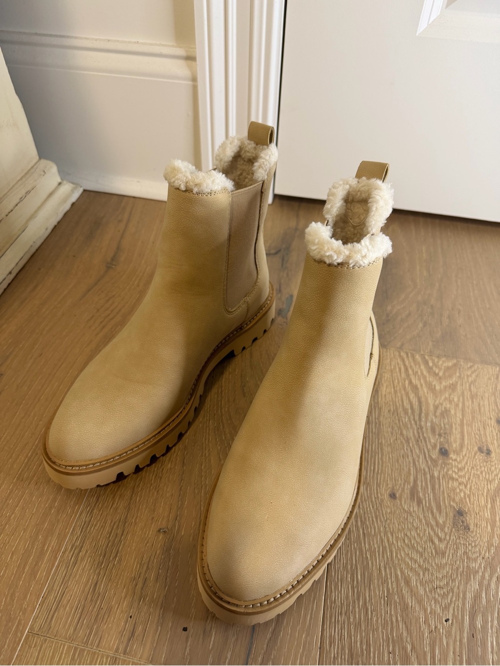 J. Crew Tan Shearling Trim Chelsea Booties Faux Fur New